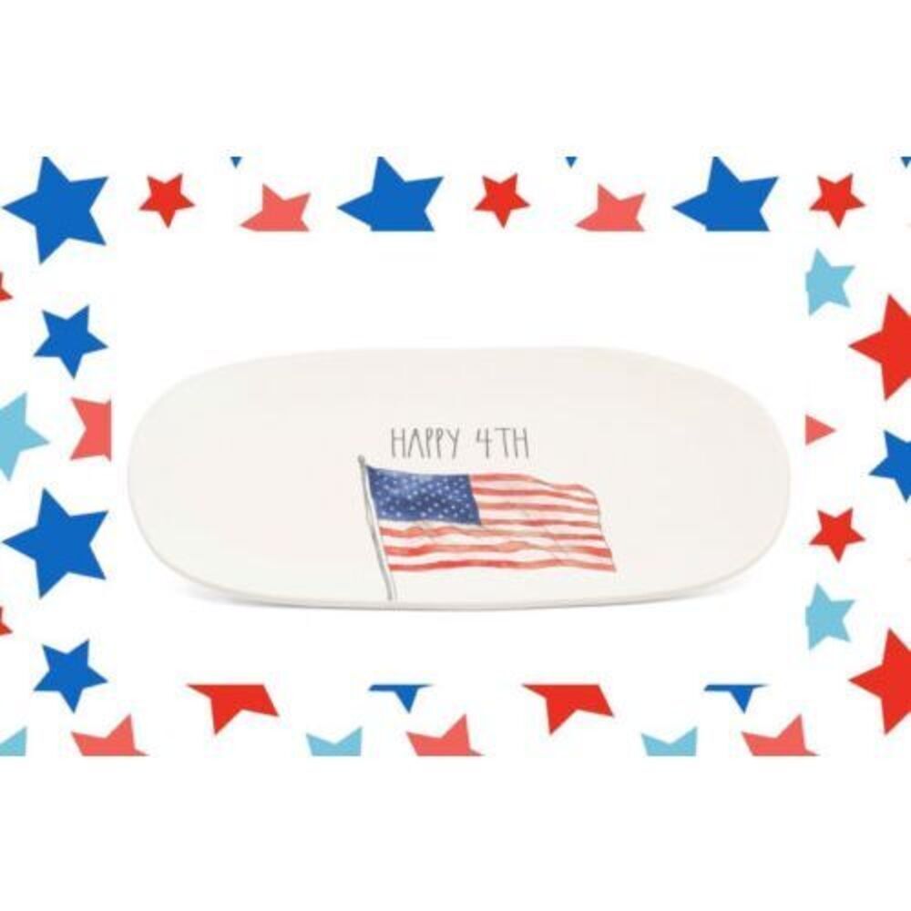 Rae Dunn Artisan Collection By Magenta Happy Fourth 4th July Flag Tray Dish